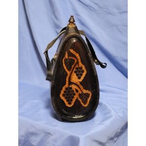 Vintage Handcarved Wooden Wine Flask With Cork Top And Vintage Leather Strap